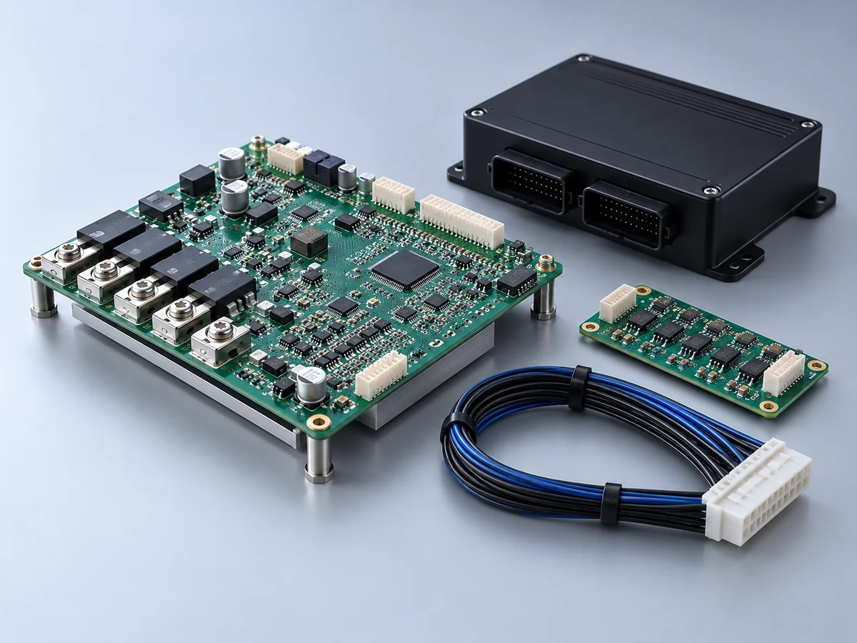 Conceptual storage BMS control board, cell-monitoring board and sensing harness