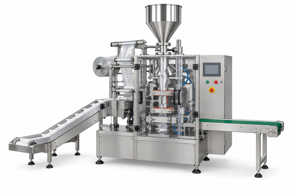 Automatic packaging machine on a white background